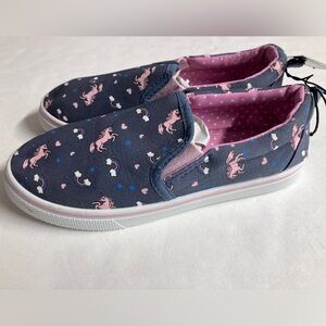 Girl’s Canvas Unicorn Print Slip On Shoes, Size 2, Blue-Gray/Pink, NWT 🦄